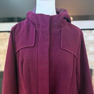 Torrid‎ Women's Hooded Peacoat Size 0 (Large) Coat Maroon Full Zip
